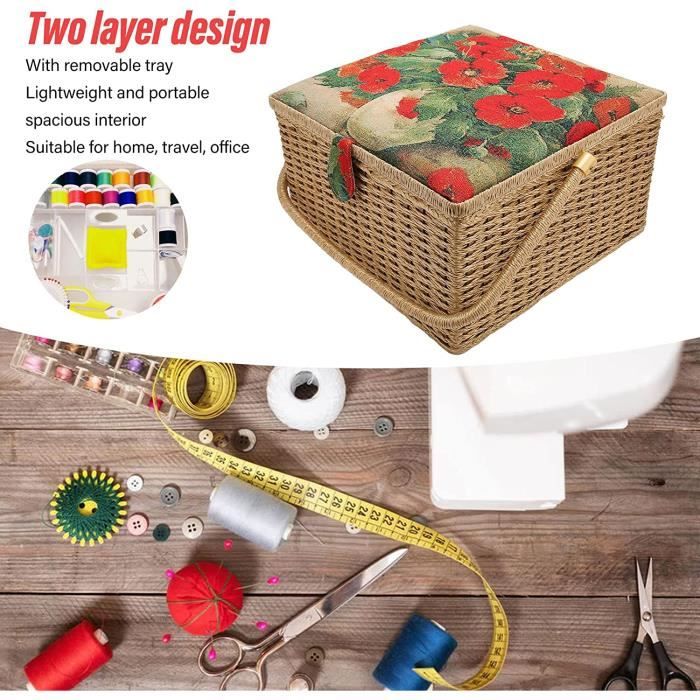 Panier à Couture Carré Hobbygift – Sac à Tricoter – Artisanat Rangement – Tissu – Neuf – Idéal Couturière
