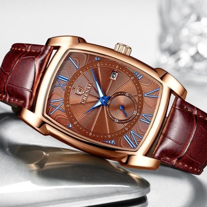 Montre homme 2019 de luxe de marque bracelet carre cuir tanche