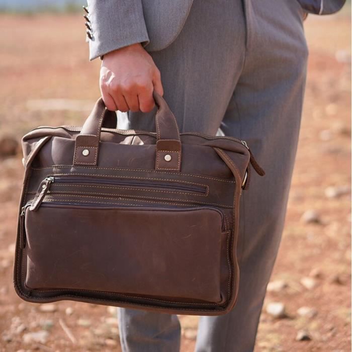 le noir Mallette En Cuir V ritable Pour Homme Sac D affaires Pour Pc De 14 Pouces Sac Main Vintage Pour