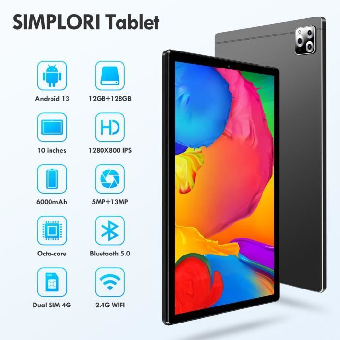 2024 Newest Tablette 10 Pouces Android 13 avec 12Go RAM + 128Go ROM (1To  TF), 5G + 2.4G WiFi, Octa Core, GPS, Bluetooth 5.0, 8MP + 5MP, Type C,  Tablette Tactile avec
