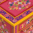(723239) [Meilleures Mobiliers] Table de chevet Décor - Meuble De Rangement Bois de manguier massif Rose Peinture à la main-2