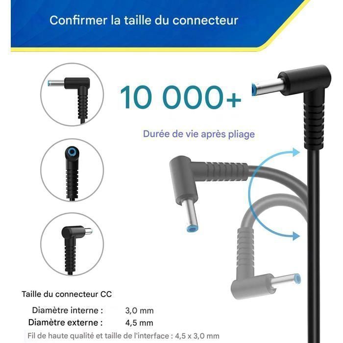 Chargeur HP Authentique 120W - 19,5V / 6,15A - Embou T Bleu - Occasion Bon état - Pour Ordinateur Portable