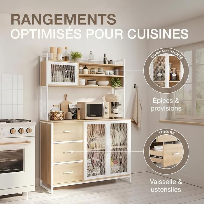 CATAVANA - Buffet Multifonctionnel 116 x 40 x 170 cm - Design Moderne pour Cuisine, Salon ou Bureau - Meuble de 3 Portes et 3 Tiroirs pour un Rangement Optimal de Vos Ustensiles, Livres et Décorations