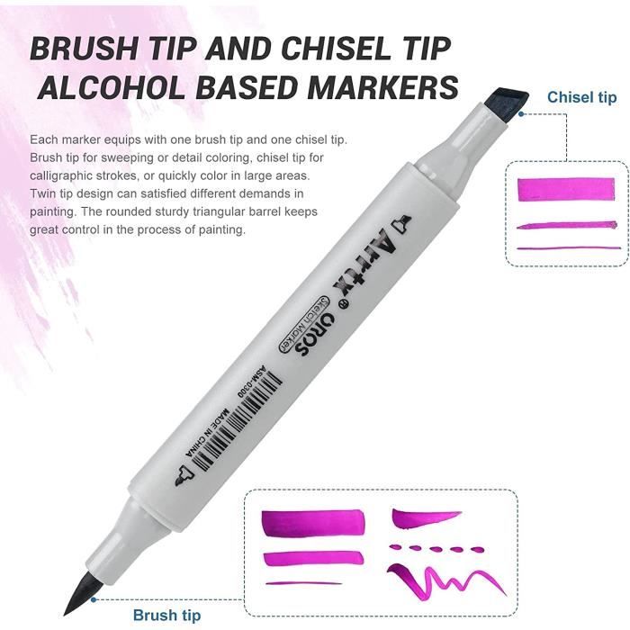 Arrtx OROS 12 couleurs marqueurs à d'alcool stylo, Feutre alcool double  pointe pinceau et ciseau marqueur Permanent d'art marker avec Portable  boîte