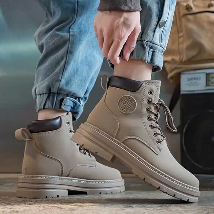 Boots Homme Simili cuir Doux Confortable Respirante Casual Antiderapant Couleur unie Gris Cdiscount Chaussures
