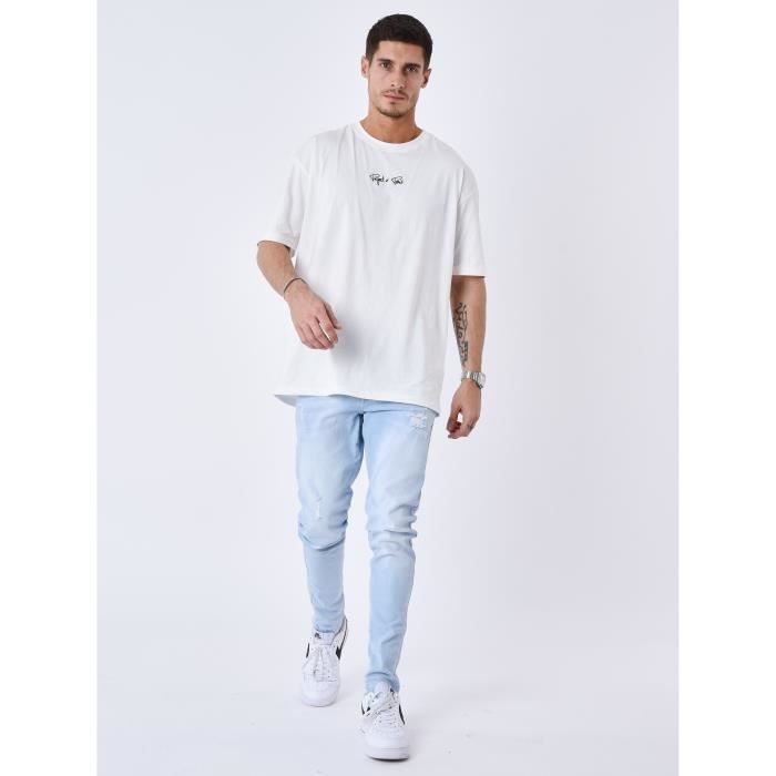 Jean Slim dechire avec trous PROJECT X PARIS Homme Bleu clair Bleu Coupe Slim Bleu clair Cdiscount Pret a Porter