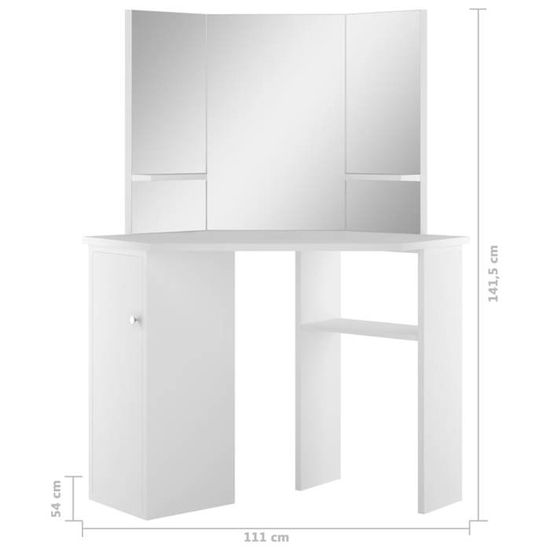 Soddyenergy Coiffeuse d'angle Blanc - Maquillage, bureau, commode