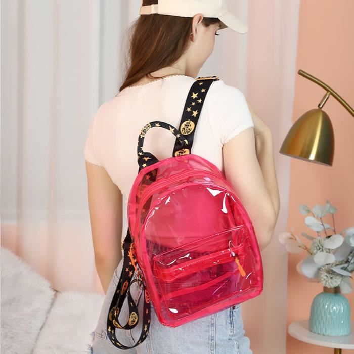 Sac d ecole transparent PVC impermeable pour filles Mini sac a dos Noir