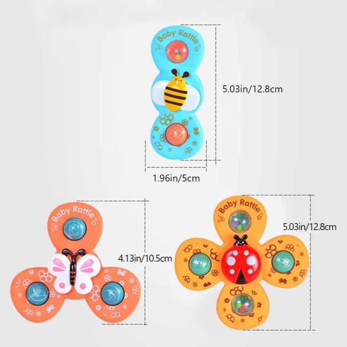 3 Jouets De Bain Bébé Rotatifs à Ventouse – Coccinelle, Abeille & Papillon – Spinner Amusant Pour Tout-Petit