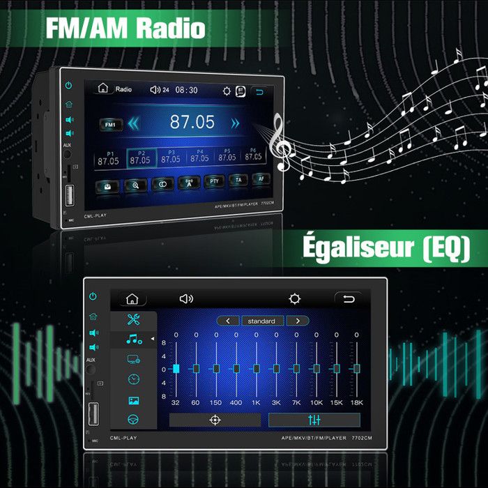 Autoradio 2DIN AWESAFE Avec CarPlay & Android Auto - Écran Tactile 7 Pouces, Bluetooth, Caméra Recul, Commandes Au Volant
