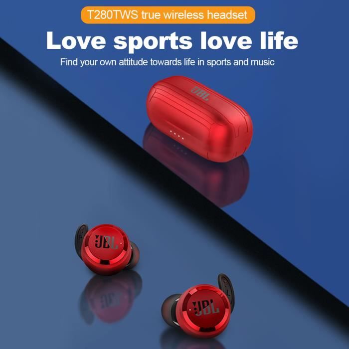 JBL T280 TWS Casque Ecouteur Sans Fil Bluetooth avec Etui de Chargement  Sport Running Rouge - Cdiscount TV Son Photo