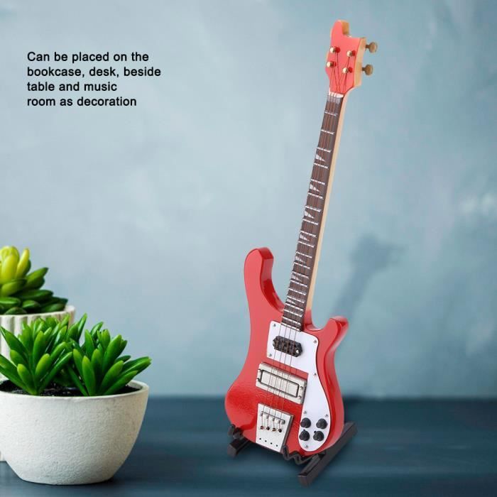 Statue deco,Mini guitare électrique modèle Miniature,Instruments de musique  de décoration avec étui et support- Red -24cm[A]