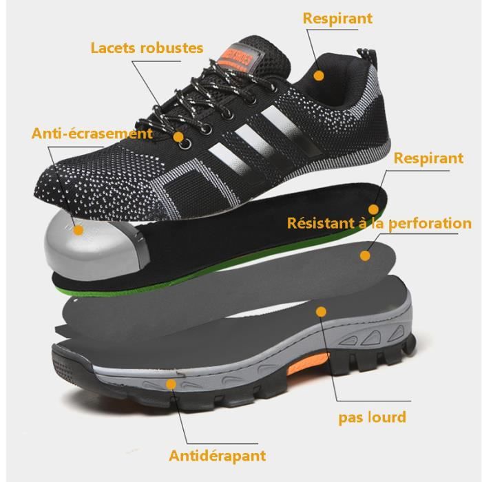 Chaussures de sécurité Homme Femmes Embout Acier Protection Chaussures de  Travail Légèr Basket Securite Respirantes Unisexes Orange - Cdiscount  Prêt-à-Porter