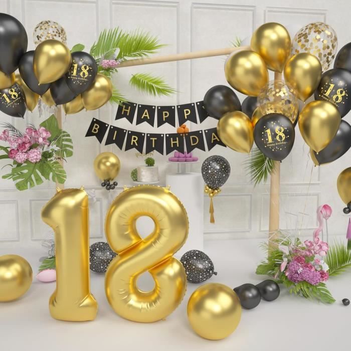 40 Serviettes Anniversaire 18 Ans Noir Et Or - 33x33 Cm, Papier Qualité Alimentaire, Jetables - 9
