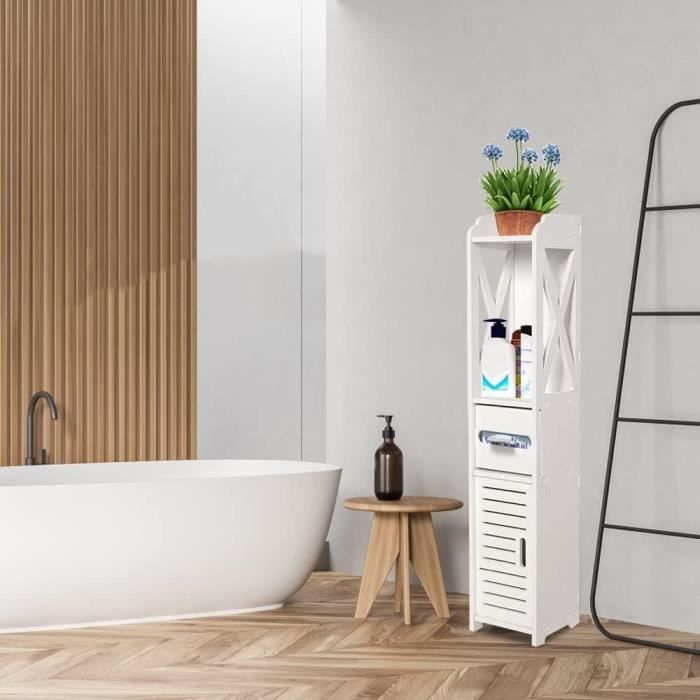Meuble De Rangement Pour Salle De Bain - Support Papier Toilette Et Étagère En PP (22x20x75 Cm)