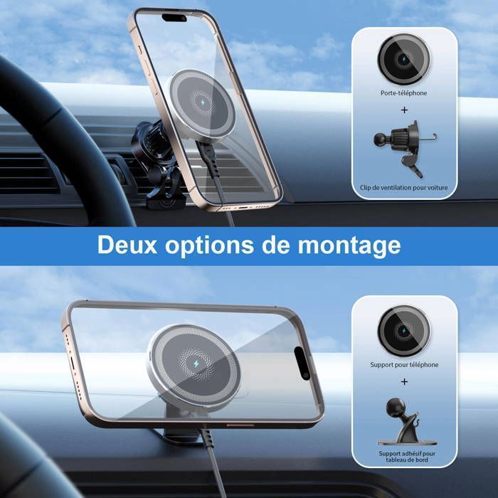 15W Support Téléphone Voiture Induction, Chargeur Mag-Safe Voiture