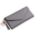 TD® Portefeuille femmes Simple Long Pompon Porte-monnaie porte-cartes sac à main Gris  Long avec Gland et Franges-0