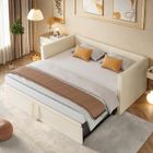 KILISKY Lit gigogne 90/180 x 200 cm en velours beige - extensible - Sommier à lattes - style scandinave