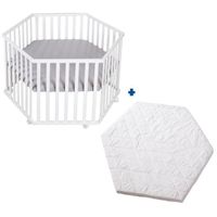 Parc Bébé Hexagonal En Bois Massif | Tapis Inclus | Hauteur Réglable 3 Positions | Roulettes Avec Frein