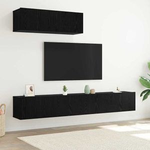 Meuble TV Suspendu Selsey Bisira 200 Cm - Armoire Télévision Frêne Noir Pour Salon Et Chambre