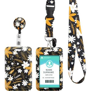 Porte-badge Tour De Cou Jjshund – Avec Porte-cartes Et Enrouleur, Motif Fleur Rouge