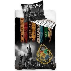 HARRY POTTER Harry Potter - Drap Housse Enfant Coton Blanc Blasons -  Literie 90 x 190 / 200 cm pas cher 