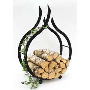 PANIER PORTE BUCHES Support à bois de cheminée DanDiBo - Pour l'intérieur - Flamme noire - 78 cm