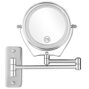 Miroir Rond Grossissant X 10 Mural LED Lumineux Chargement USB Miroir Salle De Bain Double Face Miroir Murale 360 Degr/és Rotation Bouton Tactile Couleur Argent