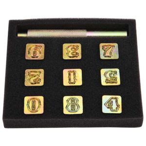 Perforatrice - Poinçon Numéro Estampage Kit d'outils de poinçon de timbre en métal Outils de poinçonnage en cuir en bois 9 numéros