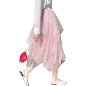 JUPE Femme Élégante Jupe en Tulle Irrégulière Jupe Longue Hiver Fille Jupe en Dentelle Multicolore Rose
