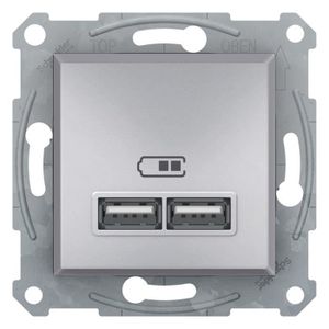 PRISE Prise chargeur 2 x USB 2,1A aluminium Schneider As