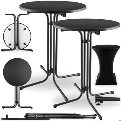 Lot De 2 Tables Hautes Pliables Rondes En Acier Avec Housses 90x110 Cm Pieds Stables Et Doux Pour Sol Tectake 98633479