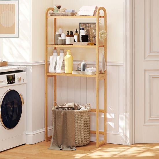 Meuble WC avec 2 étagères de rangement - Meuble dessus Toilettes / Lave linge - Bois Bambou - L66 x P25 x H173 cm | Leroy Merlin