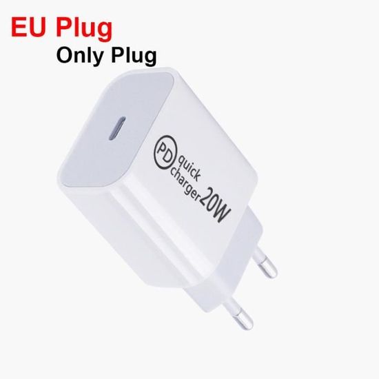 Prise UE - Chargeur rapide 20W prise US-EU-AU-UK pour iPhone 14 12 13 Mini  11 Pro Max XS SE, câble USB type c - Cdiscount Informatique