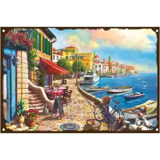 ANCIENNE PLAQUE ÉMAILLÉE " Paysage péniche " signée EUR 99,00 - FR