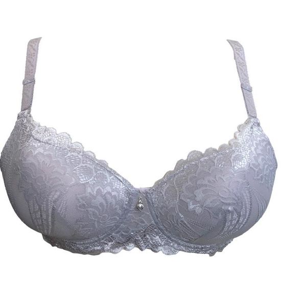 Soutien gorge 80C coqué push up dentelle fleurie gris à armature