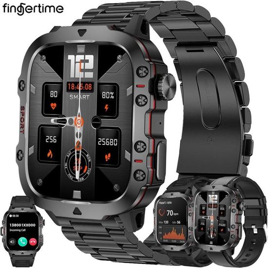 Montre Connectée Homailida Homme - Appels, Messages, 100+ Sports - 3 Bracelets - Compatible Android/iOS