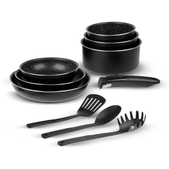 Batterie De Cuisine Sitram 15 Pièces Inox - Poêles Et Casseroles Avec Poignées Amovibles - Tous Feux Dont Induction - Lot Complet