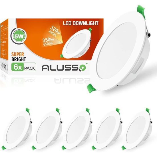 Lot De 6 Spots LED Encastrables ALUSSO 6W IP44 Extra Plats - Lumière Blanche 6500K Pour Salle De Bain Et Cuisine