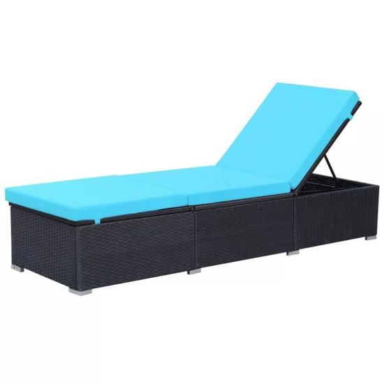 Chaise longue amovible avec coussin - Noir / bleu - 195 x 60 x 31 cm
