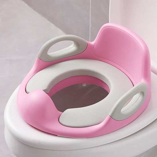 Réducteur WC de toilette Bébé XMTECH avec Coussin Poignée Dossier érgonomique, Rosa et Gris