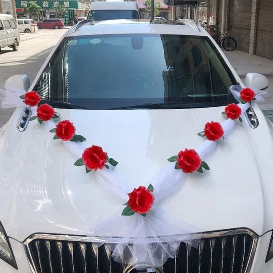 Rouge -Décoration de poignée de miroir de voiture de mariage, fleurs de  tête artificielles, tissu floral, décor de fête de mariée - Cdiscount Maison