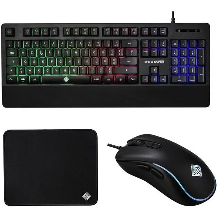 Clavier Gamer AZERTY Rétroéclairé - Souris Gamer RGB , Ensemble Gaming 3 en 1- Tapis de Souris Antidérapant - Pour PC, PS4, Mac