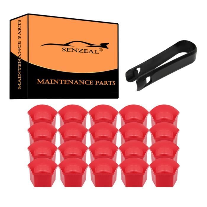 SENZEAL 20 X Coque Ecrou 19mm Roue Cache Boulon de Roue Anti Rouille pour Voiture avec Joint d'étanchéité - Rouge
