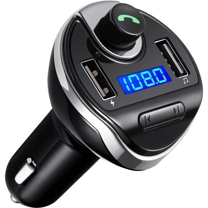 Chargeur de Voiture, ports de chargement USB doubles, appel mains libres, lecteur de musique - Noir
