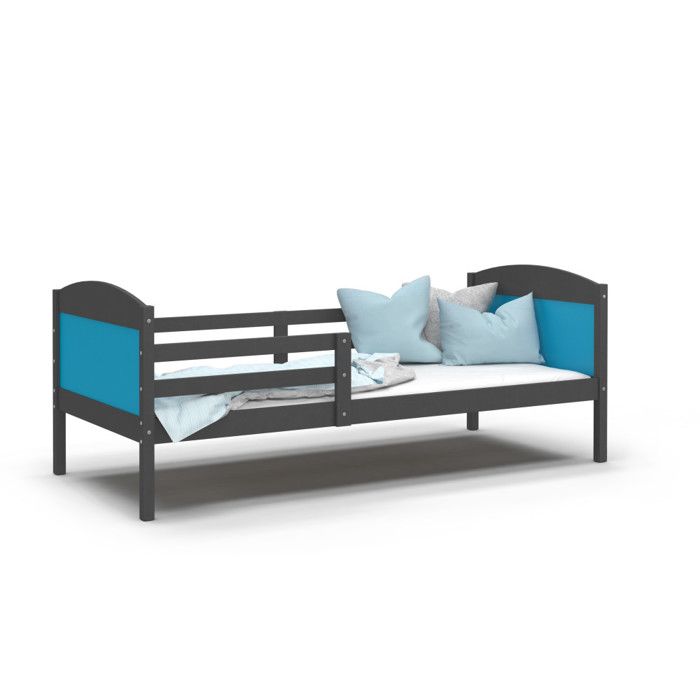 LIT ENFANT MATI 90x190 GRIS BLEU Livré avec sommier.