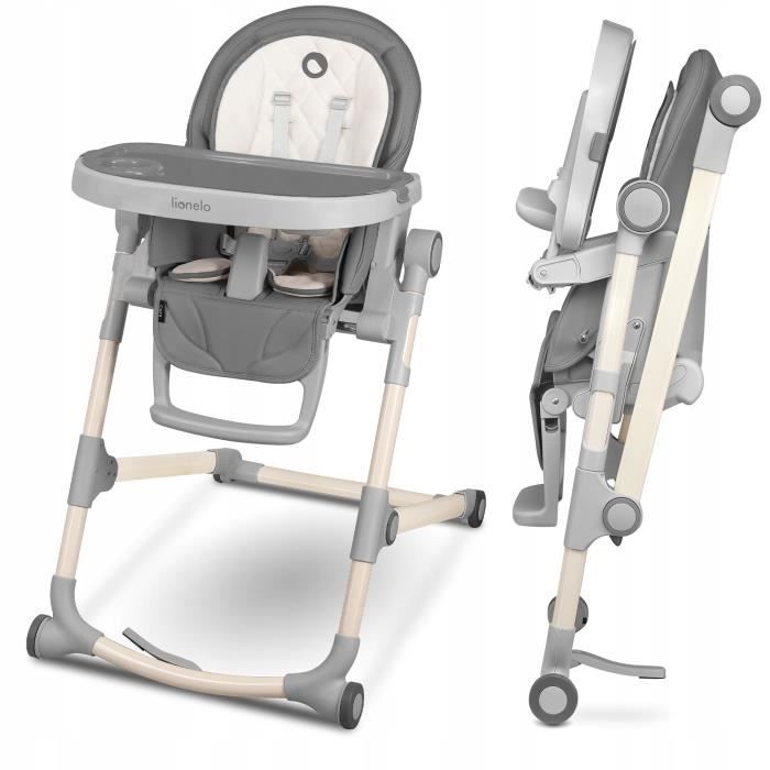 LIONELO Chaise haute bébé Cora réglable pliable - Gris