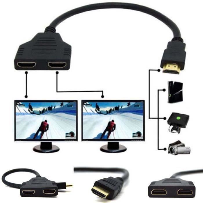 Adaptateur Prise HDMI Mâle vers Double HDMI Femelle Multiprise hdmi