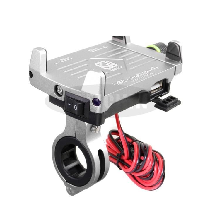 Support de téléphone pour moto avec chargeur USB 12-24V support de téléphone portable en alliage d'aluminium - Type Silver A