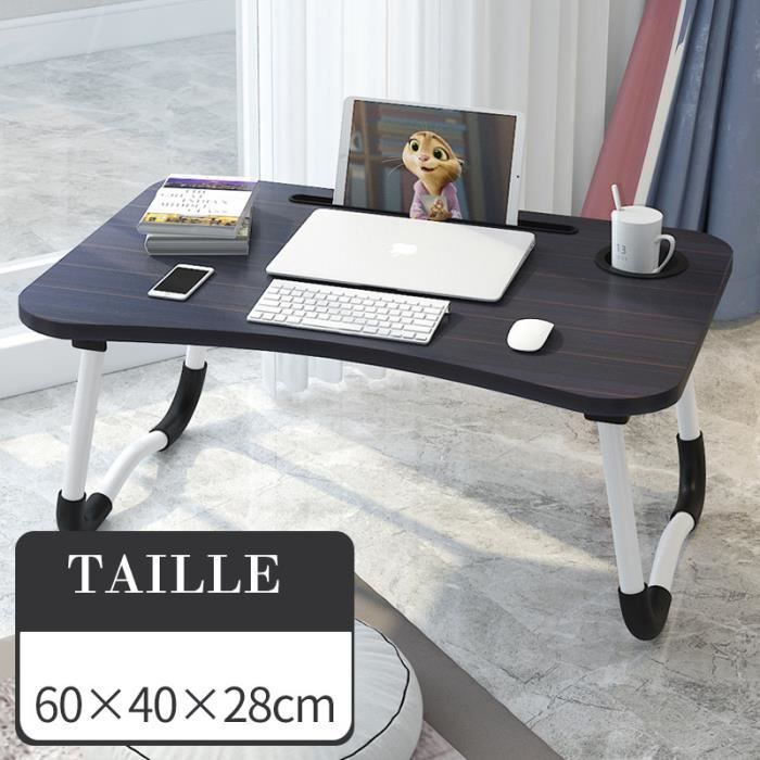 SUPPORT TABLETTE/ PC Table de Lit pour Ordinateur Pliante avec Pied Multifonctions Plateau Lit pour Petit Déjeuner (Noir-60*40*28CM)
